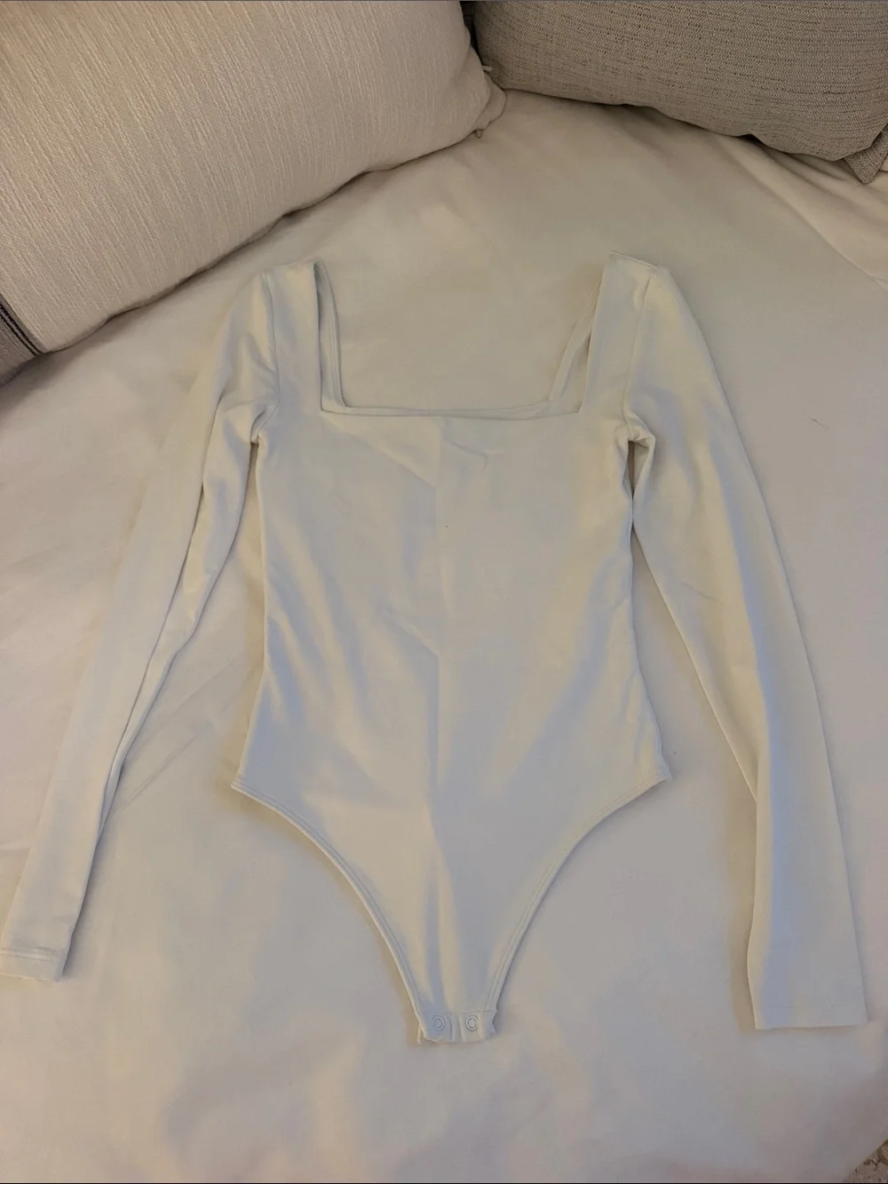 Babaton White Long Sleeve Square Neck Bodysuit